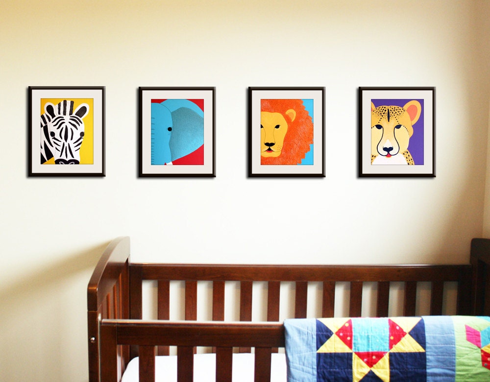 Safari nursery art. Jungle nursery wall art. Any 4 8x10 animal nursery artwork. Kids art, childrens art, jungle baby nursery decor