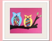 Owl print for girls. 8x10 owl wall art for baby. Bubblegum pink. modern decor with retro dots. Owl themed nursery Nursery art by WallFry