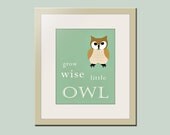 Owl nursery decor art print forest animals prints. 11x14 Nursery artwork woodland animal. Owl sage mint green custom autumn colors.