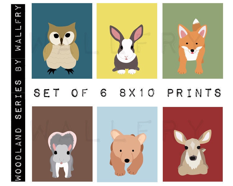 Woodland nursery art for children. Forest Friends owl baby nursery decor owl & fox. Any 6 8x10 Nursery prints for kids. Kids decor.