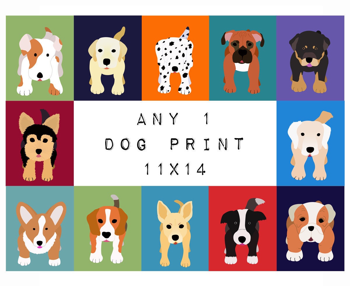 Dog nursery print 11x14 for baby & kids room decor. Choose ANY 1 dog artwork wall art. Custom colors by WallFry
