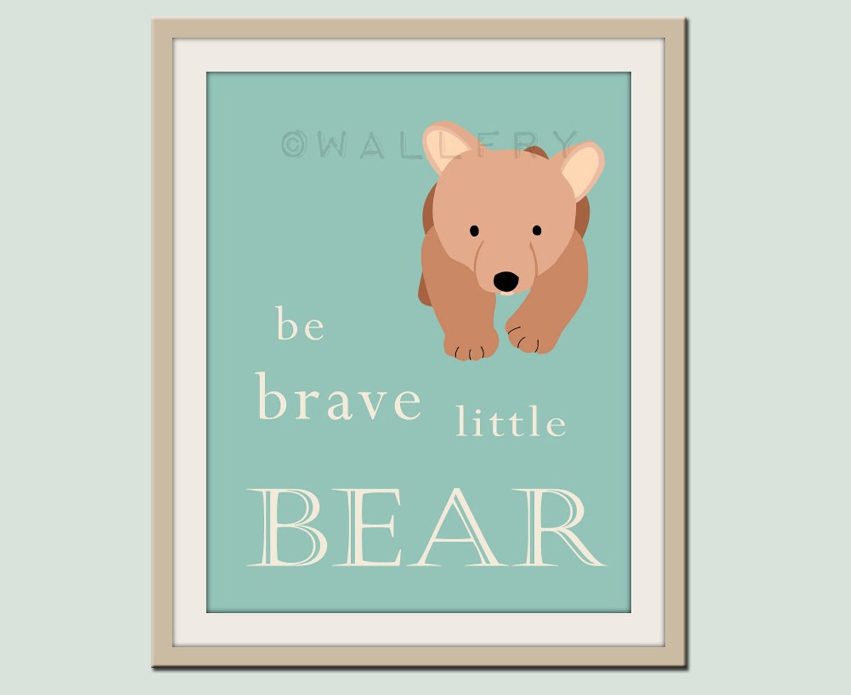 Woodland children nursery decor art print forest animals prints. 11x14 Nursery artwork woodland animal. Bear turqoise custom autumn colors.
