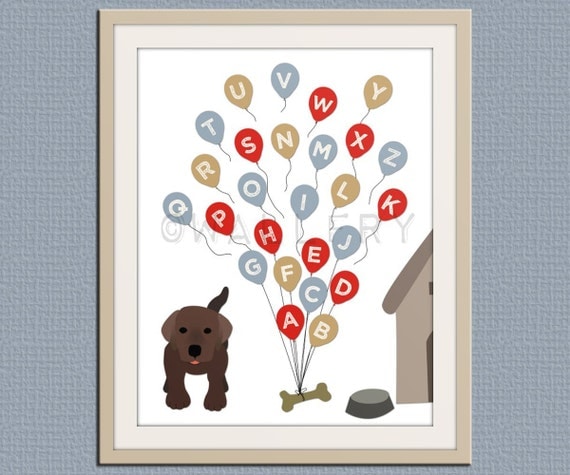 ABC Alphabet nursery art. Puppy dog nursery print. Balloon alphabet poster for kids. Children decor, children art, 11x14 print by WallFry
