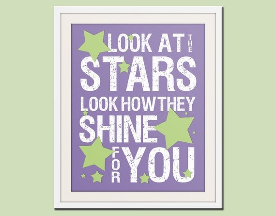 Nursery decor, baby nursery art. Nursery wall quote, inspirational typography print. Song lyrics look at the stars. 11x14 print by Wallfry