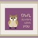 Owl nursery art print forest animals prints. 8x10 Nursery artwork woodland animal. Owl purple custom autumn colors.