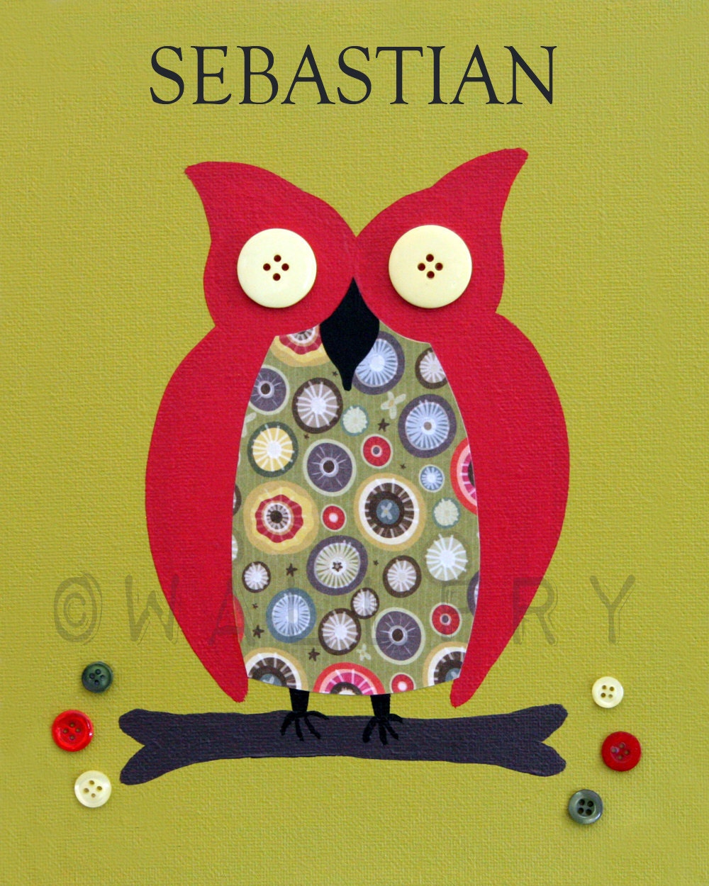 Personalized childrens art. Retro owl print name sign. Kids wall art. Owl nursery art print. Baby nursery print 11x14 by WallFry