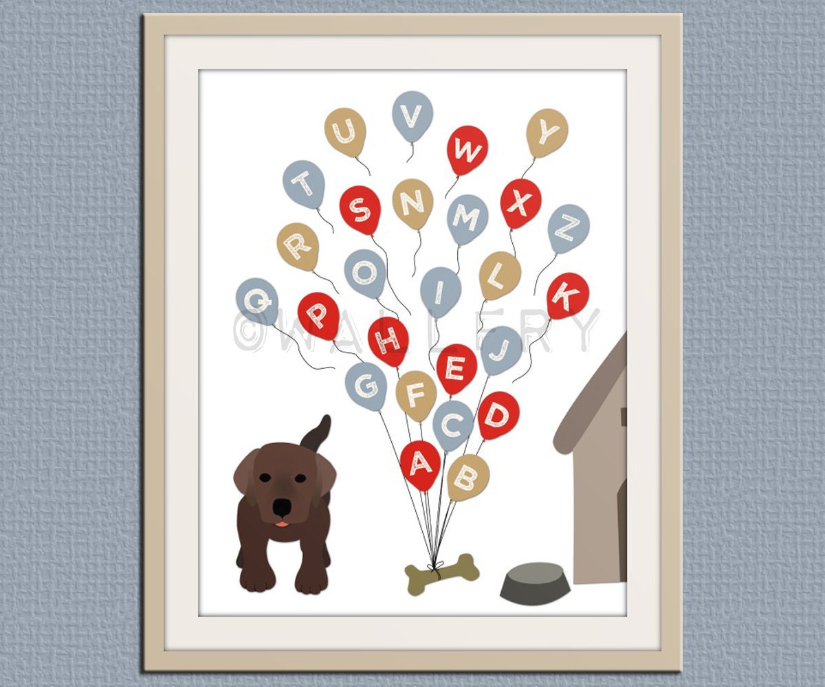 ABC Alphabet nursery art. Puppy dog nursery print. Balloon alphabet poster for kids. Children decor, children art, 11x14 print by WallFry