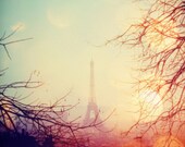 Paris sunset art - 8x8 photo featuring pink and blue afternoon sky over Eiffel Tower France BOGO SALE
