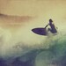 Surfer surf photo wave surfing surfboard green orange sunset summer beach vintage home decor 5x7 fine art print.