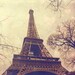 Paris Love - 5x7 fine art photo print - romantic print of the Eiffel Tower against a soft sky with pink love hearts.
