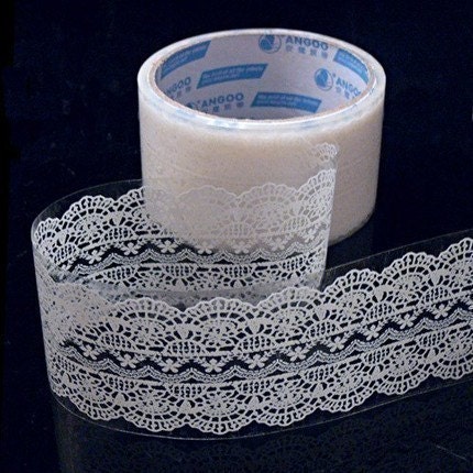 Victorian White Lace Transparent Jumbo Deco Tape - Shell Floral Pattern (04)