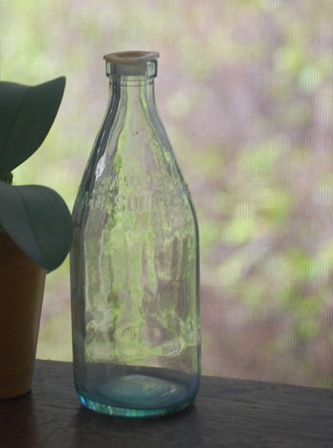 vintage Agua de Solares pale green bottle, 1900s