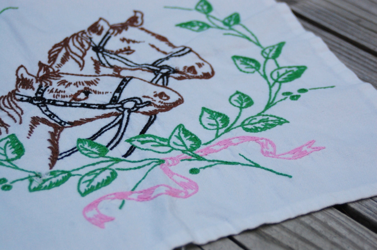 Vintage 1950s horse embroidery, runner, table scarf