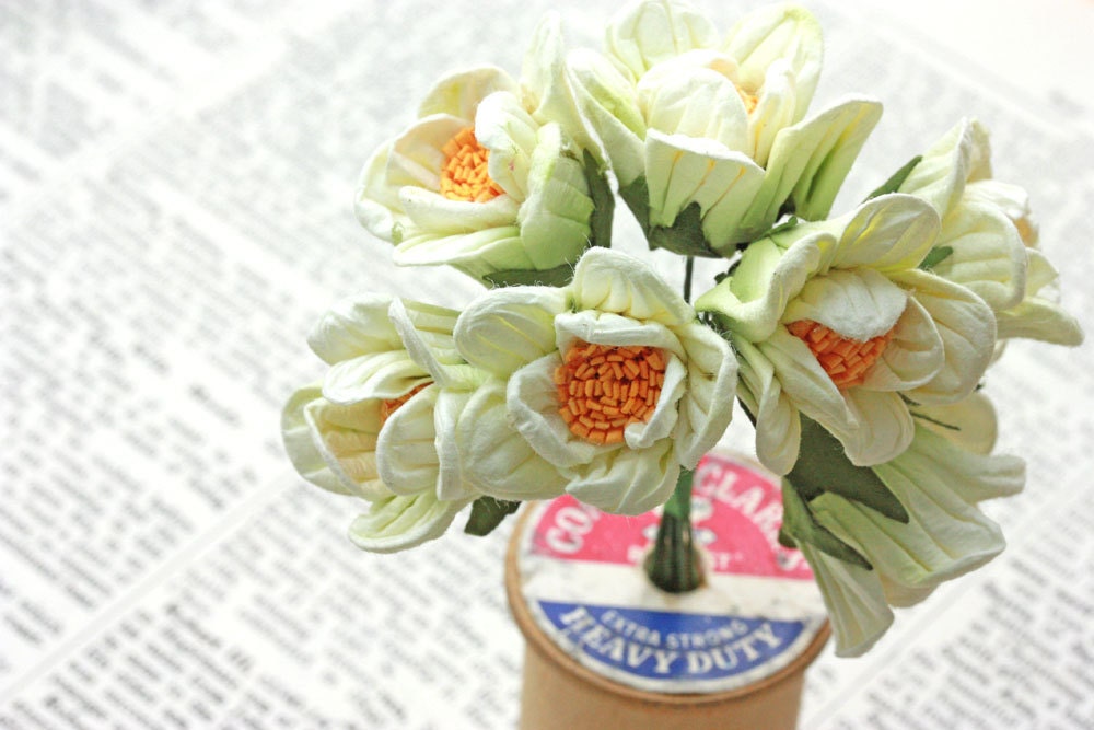 8 Ivory Prairie Paper Flowers