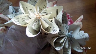Five Vintage Sheet Music Paper Flowers of the Kusudama Kind