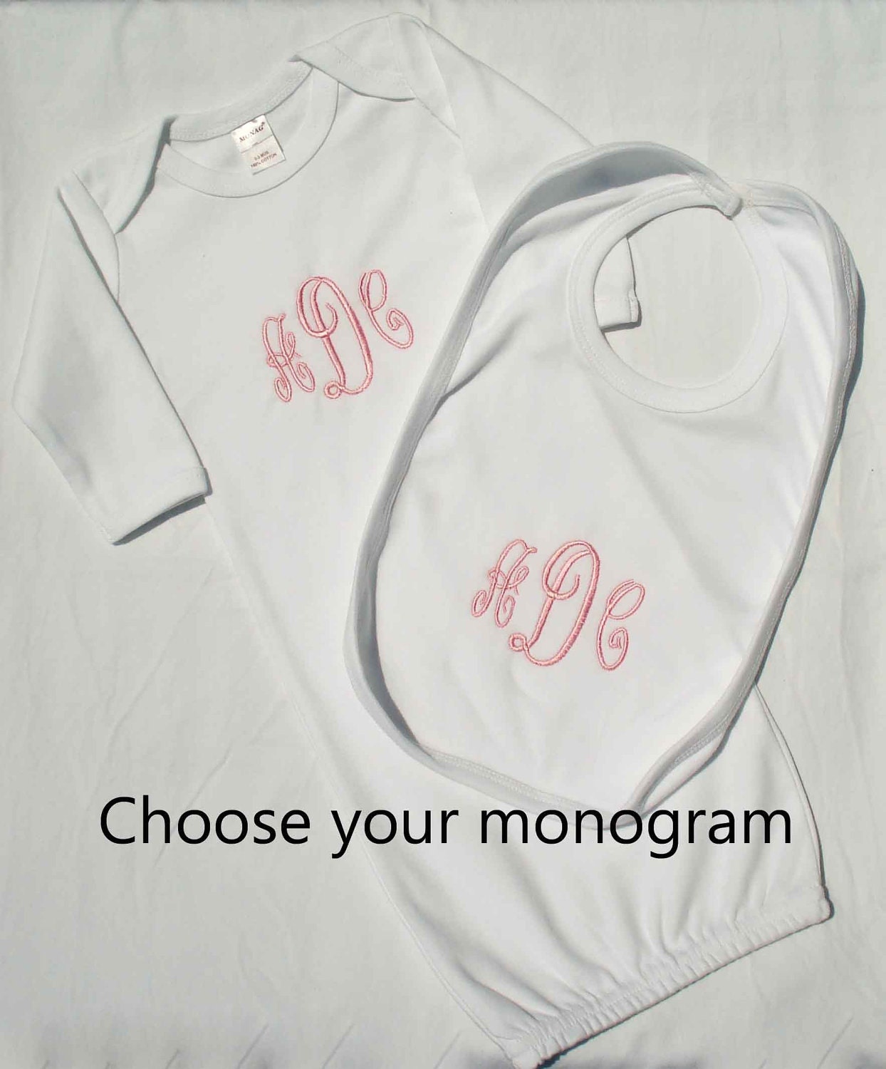 Personalized Monogram Infant Gown and bib