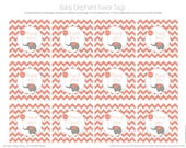Baby Elephant Favor Tags CORAL- DIY Printable Parties