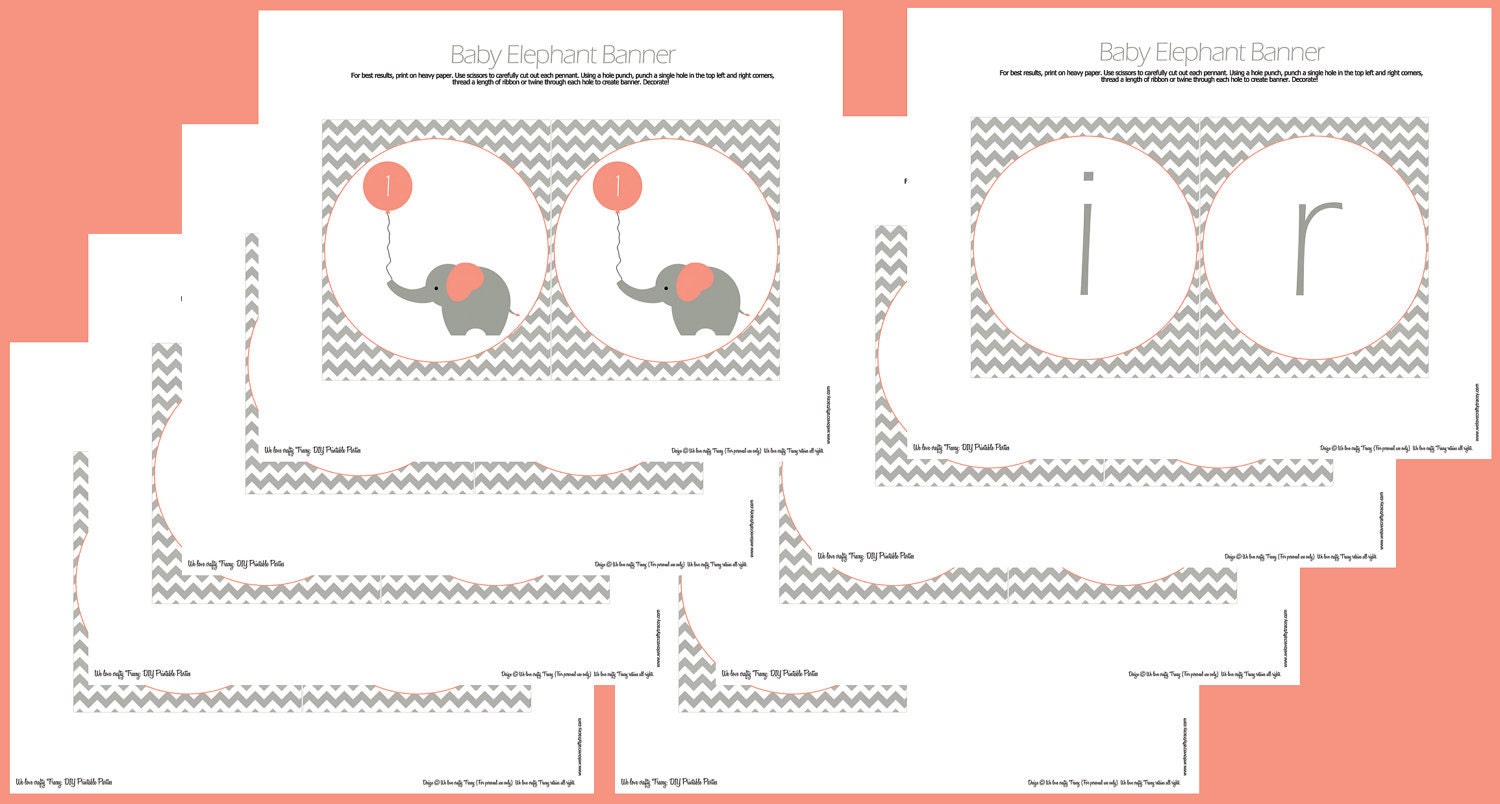 Baby Elephant Banner CORAL - DIY Printable Parties