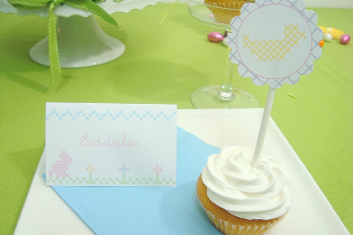 Easter Cross Stitch Tent Cards - DIY Printable Parties