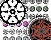 Colorful Dynamic Gears 1 inch Circle Steampunk Graphics Digital Collage Sheet Printable Unlimited for Scrapbooking or Jewelry Making