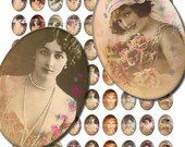 Vintage Lady Portrait in Roses 25 x 18 mm Ovals Graphics Digital Collage Sheet Printable Unlimited Scrapbooking Perfect for Jewelry Making