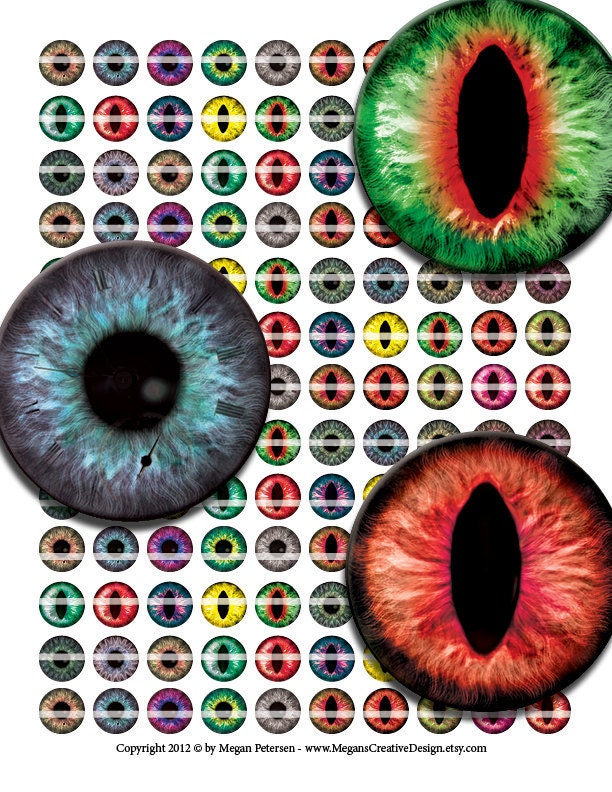 16mm Evil Dragon and Steampunk Eyes Collage Sheet for Cabochon and Jewelry Making or Scrapbooking