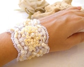 Wedding beaded Bracelet , embroidered hand made,  vintage style,