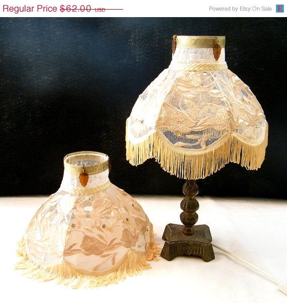 Lace Lamp Shades on Shades Couple Vintage Table Lamp Shade In Tea Colors  Antique Lace