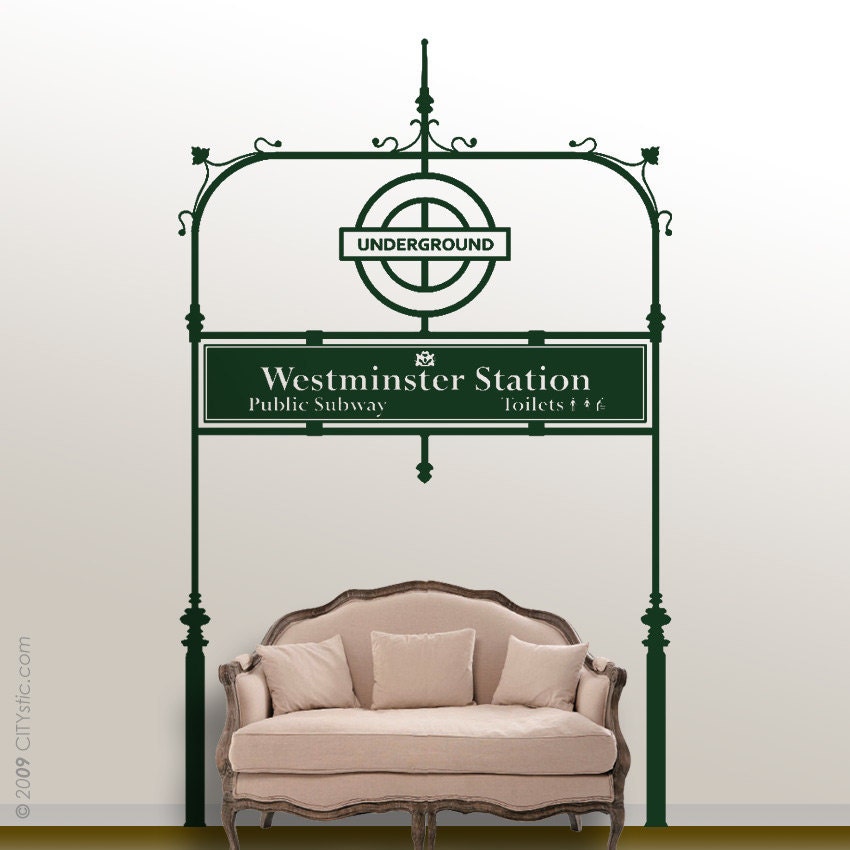 LONDON : WALL DECAL - Underground Tube Entrance On sale. At Westmister Station, Big Ben.