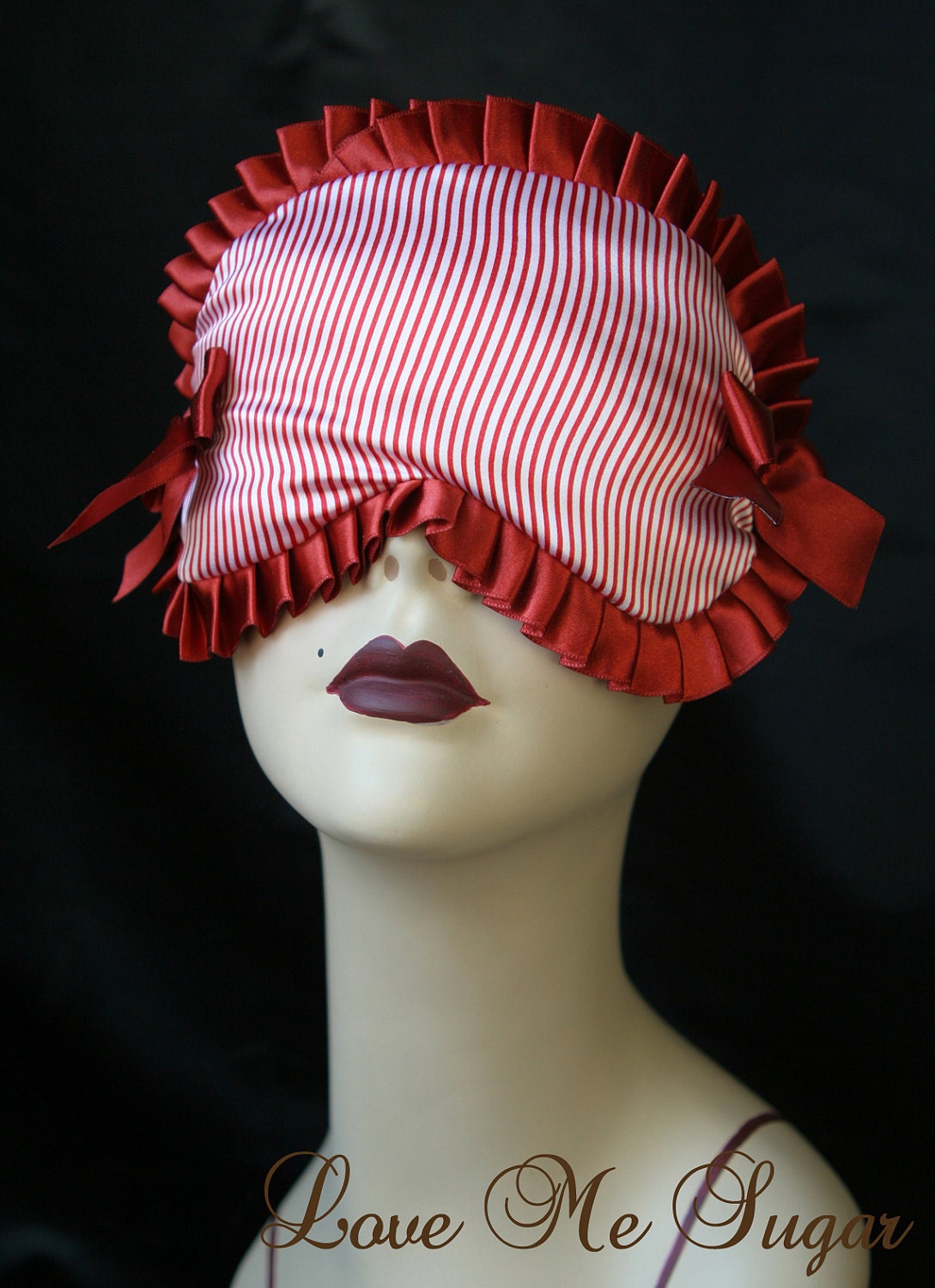 Sailor-Nautical inspired Sleep mask in satin with red and white stripes 'Micheline' by Love Me Sugar