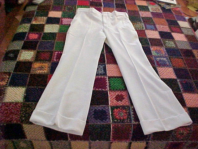 Vintage 70s LEE Flare Leg Cuffed DISCO Pants White New with Tags 32 long Length MOD