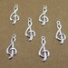 music note charm, treble clef silver plated brass, 10 charms (342D)
