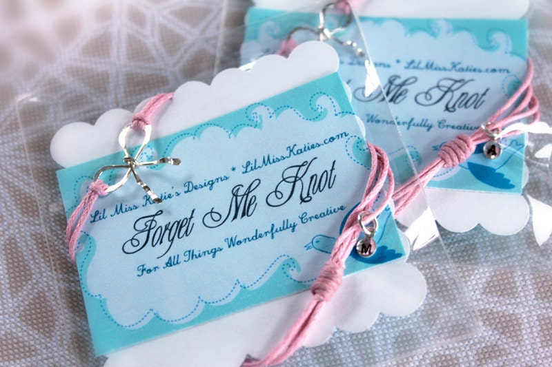 Set of 2 Sterling Silver Forget-Me-Knot Personalized Charm Waxed Cotten Bracelets