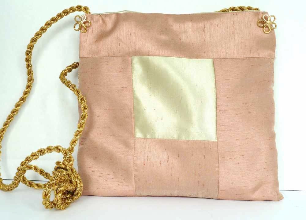 Apricot shantung shoulder purse with gold cord