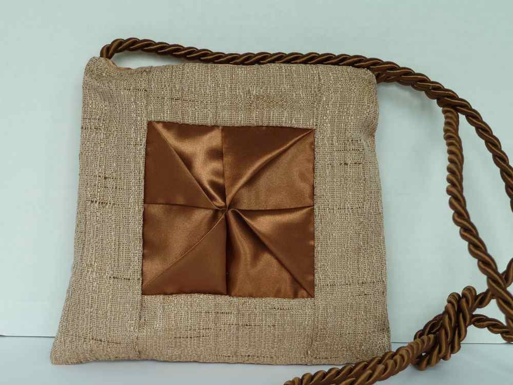 Brown silk shoulder purse with satin origami inset