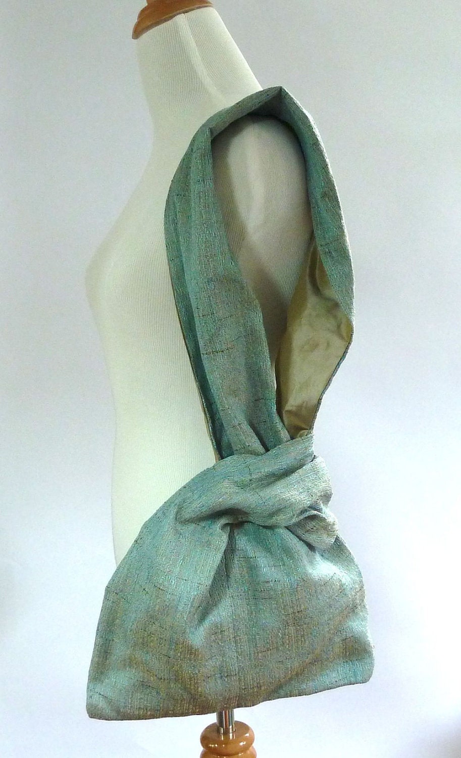 Blue beige brown raw silk should purse