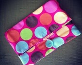 Polka Dot and Paisley Foldover Clutch with Turquoise Vintage Button