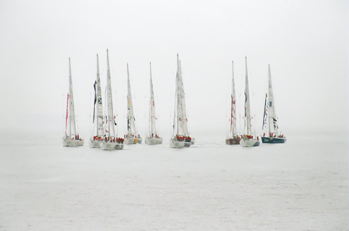 Photo of Sailboats on Misty Day in New York Harbour - Fine Art Photo Entitled Fleet - 8 X 12 - CarlaDyck