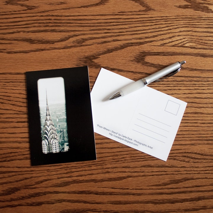 Chrysler Building Through a Window, NYC Postcard. Postcard entitled From Where I Stand.