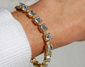 Large Gold Rhinestone Bracelet Wrapped in Vintage Metal Thread Bridal Jewelry