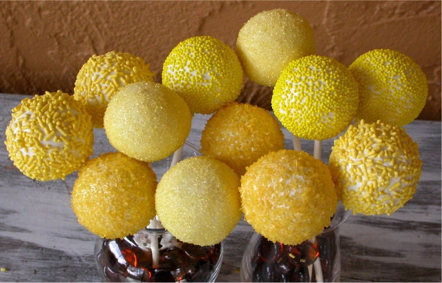 Wedding Cake Pops: Lemon Yellow bridal shower baby shower wedding cake pop favors