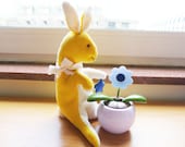 Baby plushie toy eco friendly Yellow handmade Bunny Rabbit Holding onto a Star