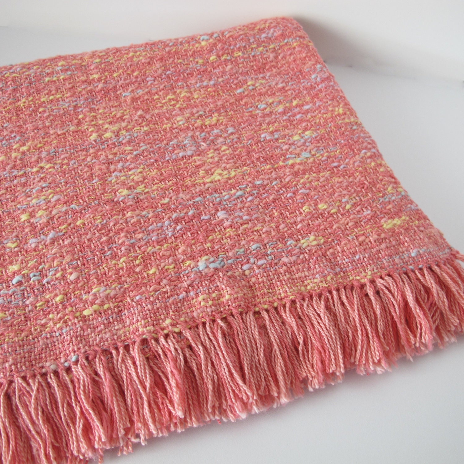 Handwoven Baby Blanket in Tangerine and Peach Cotton