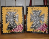 Hand Painted Crosses on 8 x 10 canvas  Harmony and Hope set of 2 paintings with roses on a golden background