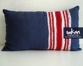 Sukan / Handmade Lumbar Linen Pillow Cover - navy blue red white
