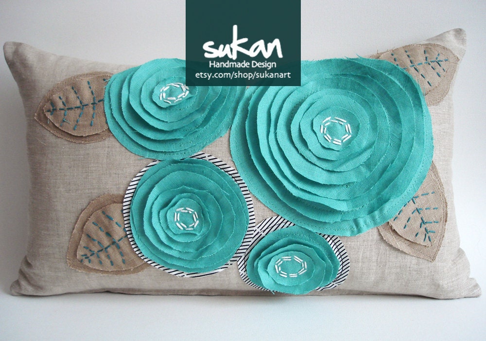 Sukan / ROSE Flowers Raw Linen Pillow Cover - 12x20 inch