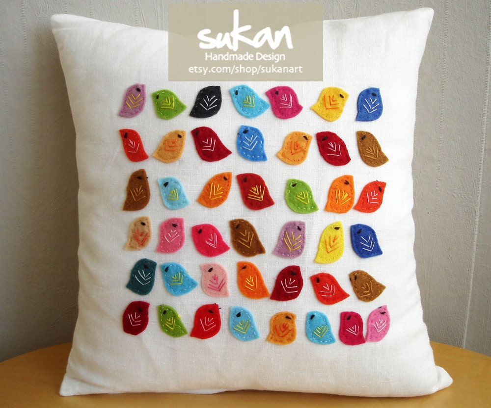 Birds White Linen Pillow Cover - 14x14