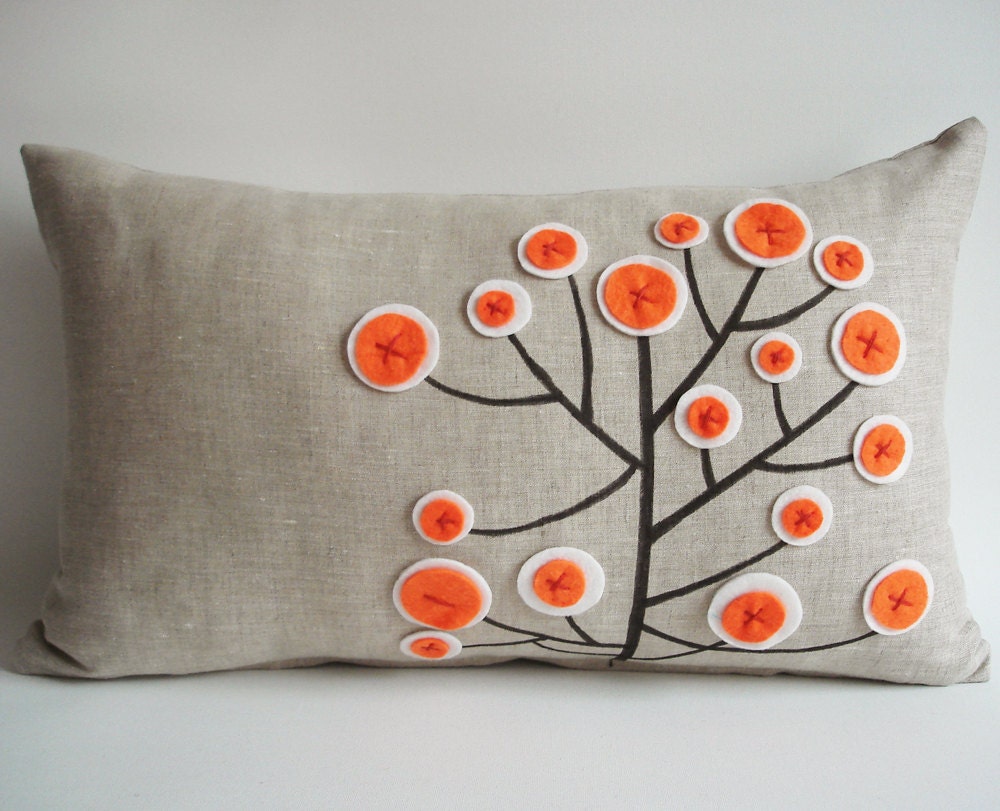 Sukan / Original Pen Pattern Pillow Cover - 12x20 inch - Beige, Black, Orange, White Color