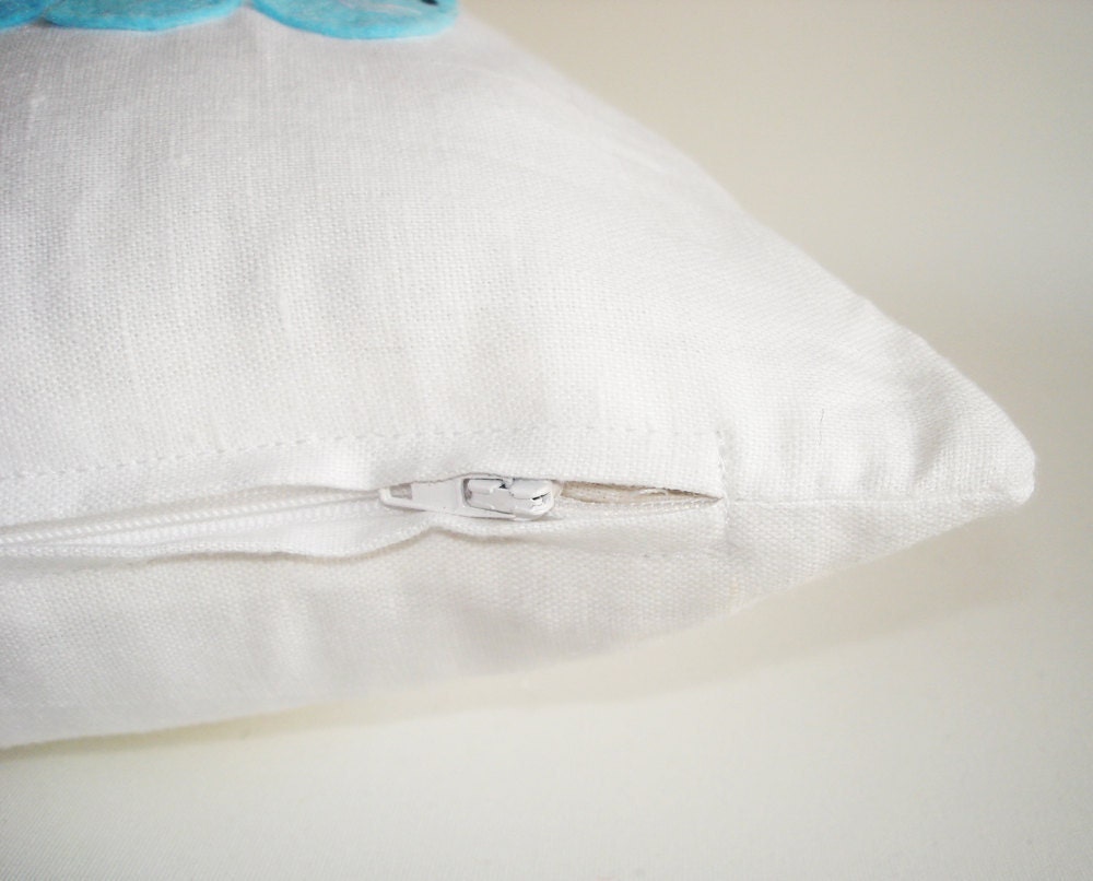 Sukan / Blue, Red Love Birds, White Linen Pillow Cover - 14x14 inch