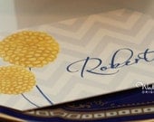 Chevron Place Card with Billy Balls / Craspedia Print at Home Template